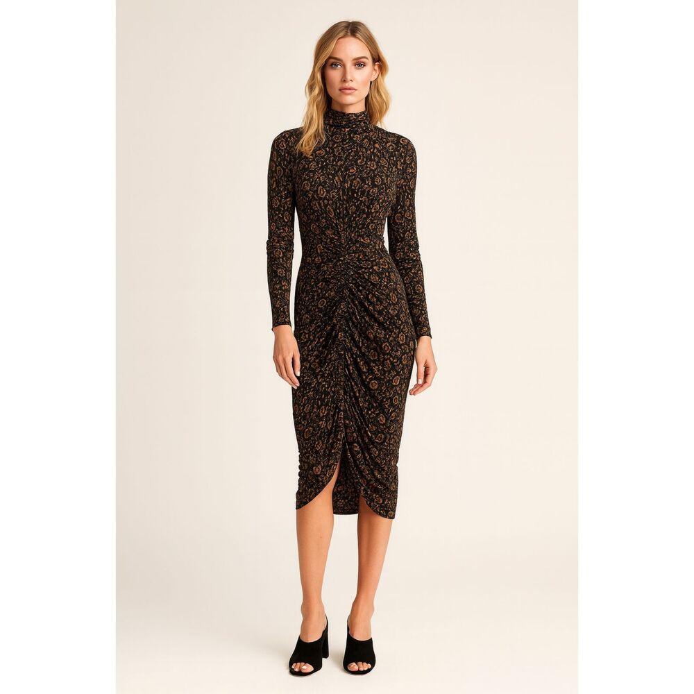 VERONICA BEARD Brown Gretna Printed Mockneck Midi Dress  Women's Size Large